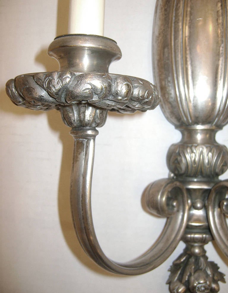 Pair of circa 1920s silver plated Caldwell sconce.
Measurements:
18