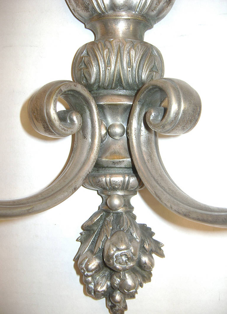 Pair of Neoclassic Style Silver Sconces In Excellent Condition For Sale In New York, NY