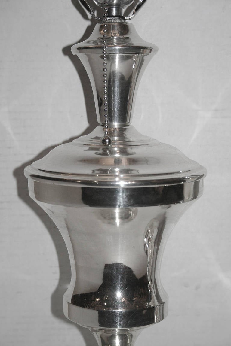 English Pair of Silver Plated Table Lamps For Sale
