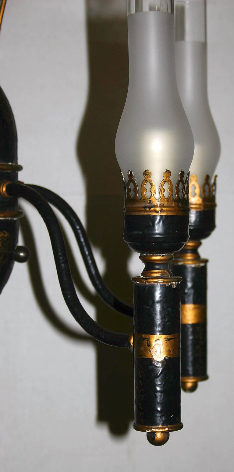 Empire Black and Gilt Tole Chandelier 1