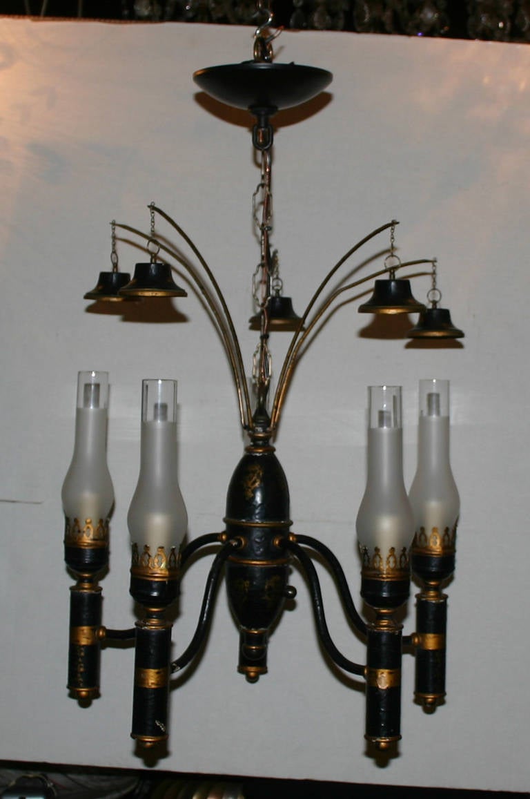 Empire Black and Gilt Tole Chandelier 2