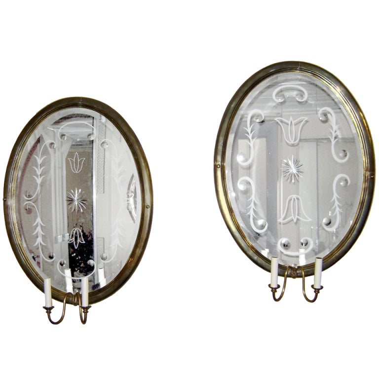 Large Etched Mirror Sconces For Sale