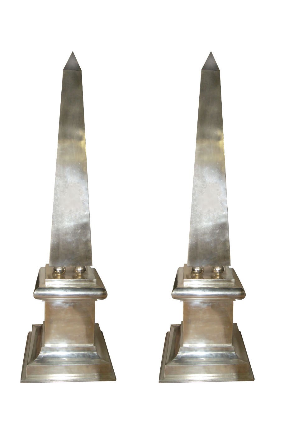 Pair of Large Silver Plated Obelisks For Sale