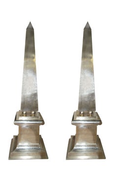 Used Pair of Large Silver Plated Obelisks