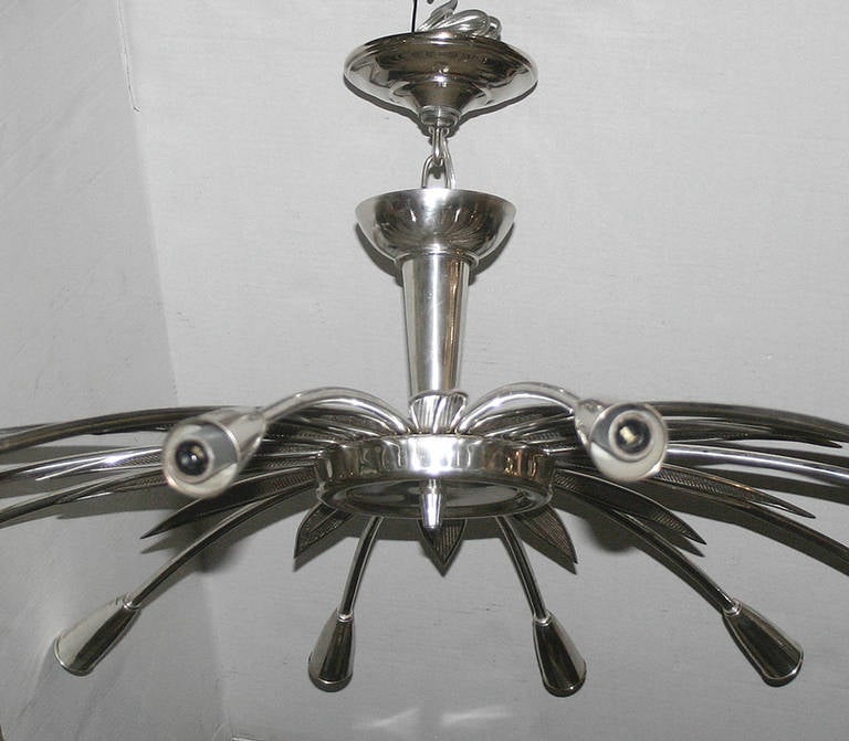 Italian Silver Plated Moderne Light Fixture For Sale