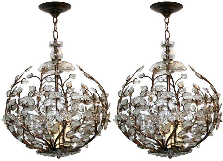 Pair of Bronze Light Fixtures with Molded Glass, Sold Individually For Sale 4