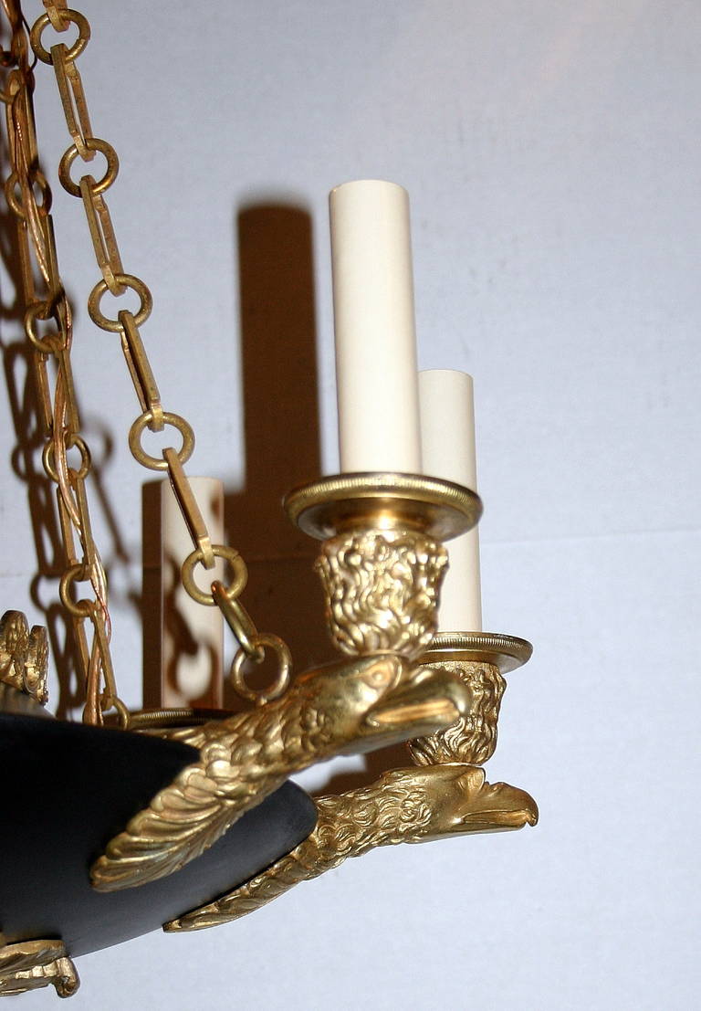 Gilt Bronze and Tole Empire Chandelier