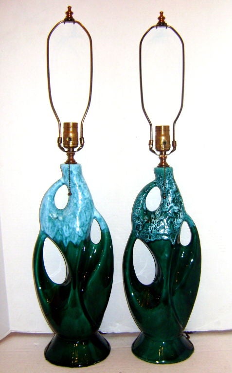 Italian Blue and Emerald Porcelain Lamps For Sale