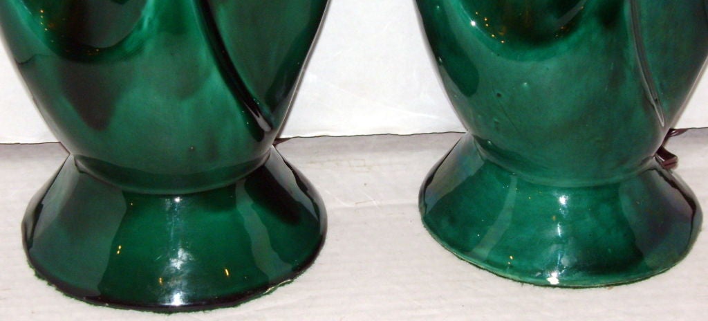 Mid-20th Century Blue and Emerald Porcelain Lamps For Sale