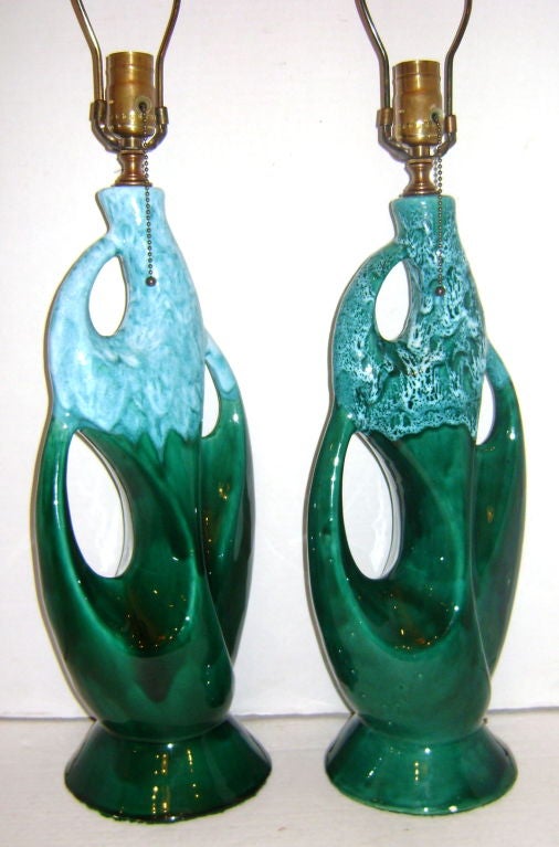 Blue and Emerald Porcelain Lamps For Sale 1