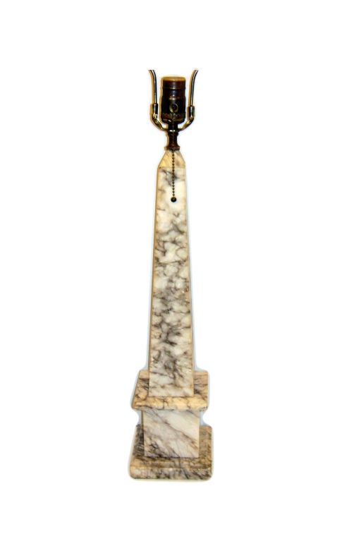 Italian Obelisk Shaped Alabaster Table Lamp For Sale