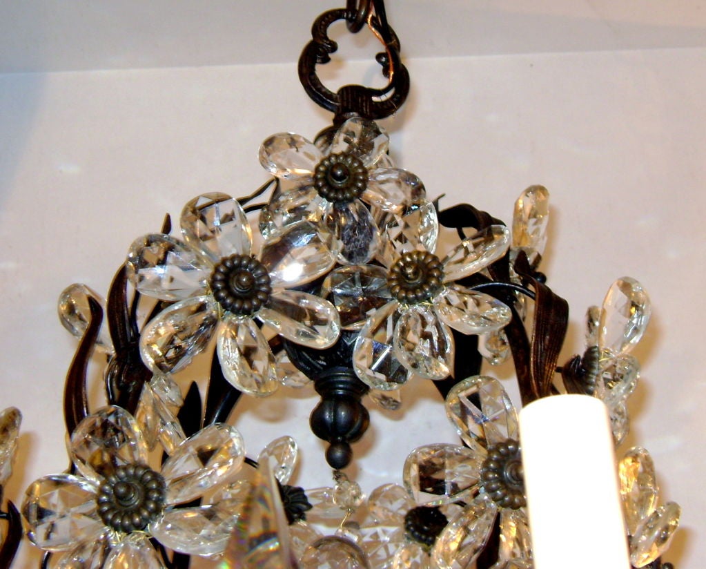 French Bronze Chandelier with Crystal Flowers