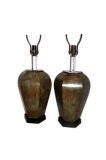 Pair of Patinated Copper Lamps