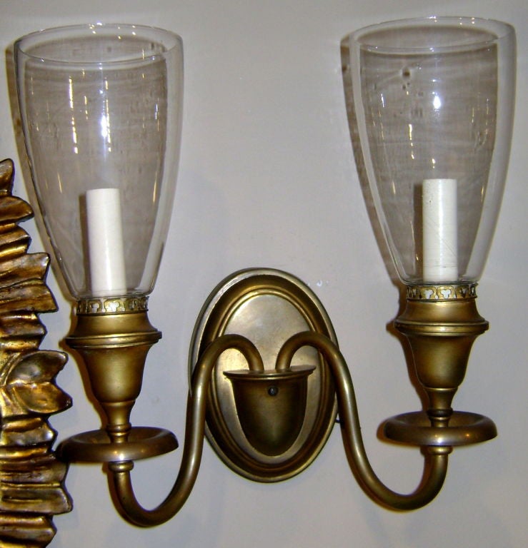 Brass Sconces with Glass Hurricanes at 1stdibs