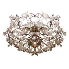 Large Flush Mounted Light Fixture with Glass Leaves