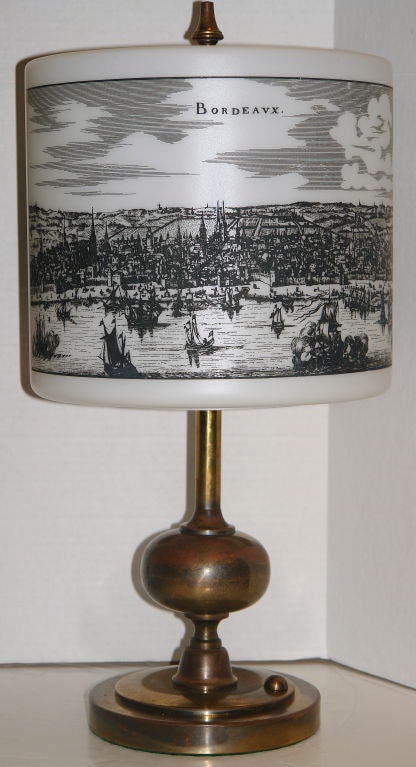 Pair of Bronze Table Lamps with Glass Shades