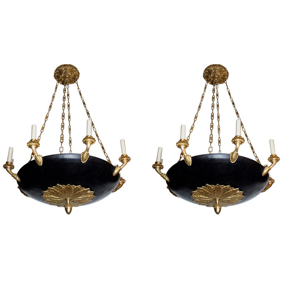 Pair of Large Empire Style Chandeliers For Sale