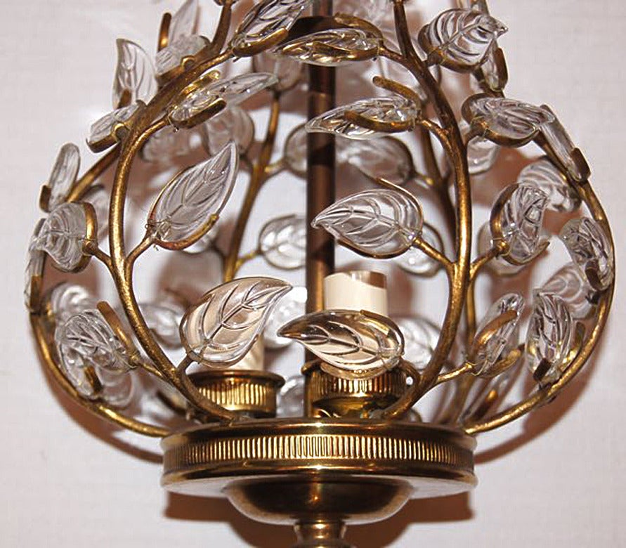 Mid-20th Century Set of 6 French Gilt Lantern with Glass Leaves For Sale
