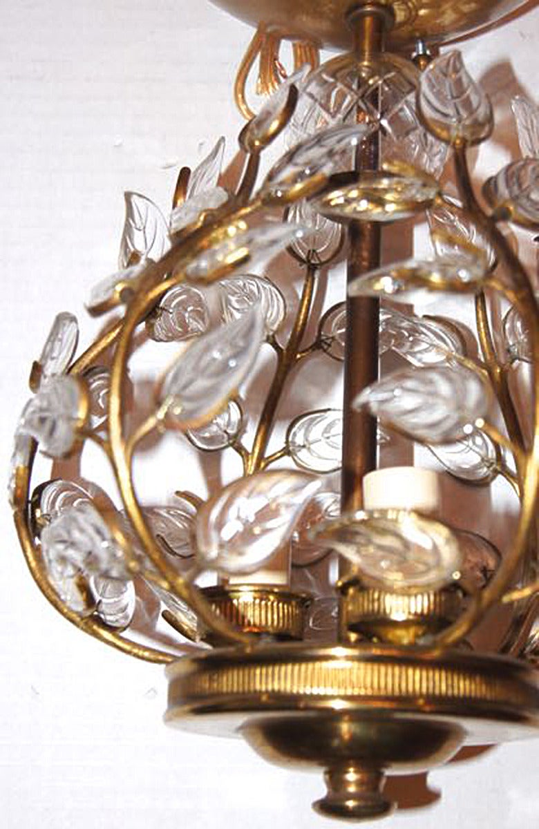 Set of 6 French Gilt Lantern with Glass Leaves In Good Condition For Sale In New York, NY