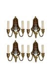 Set of 4 Bronze Sconces with Mirror Back