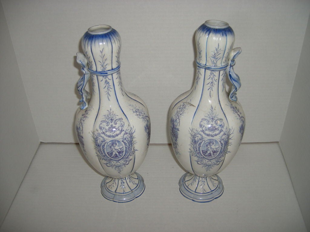 Pair of French Gien Vases In Excellent Condition In New York, NY