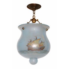 Glass Lantern with Painted Ships