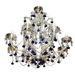 Silver Chandelier with Blue Glass Beads