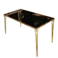 Antique Bronze Coffee Table with Black Glass Top