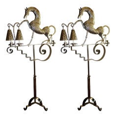 Lampadaires chevaux plaqués argent Arts & Crafts