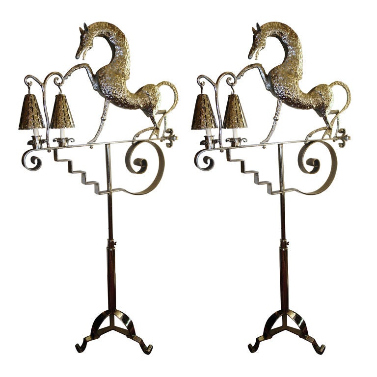 Silver Plated Horse Arts & Crafts Floor Lamps For Sale