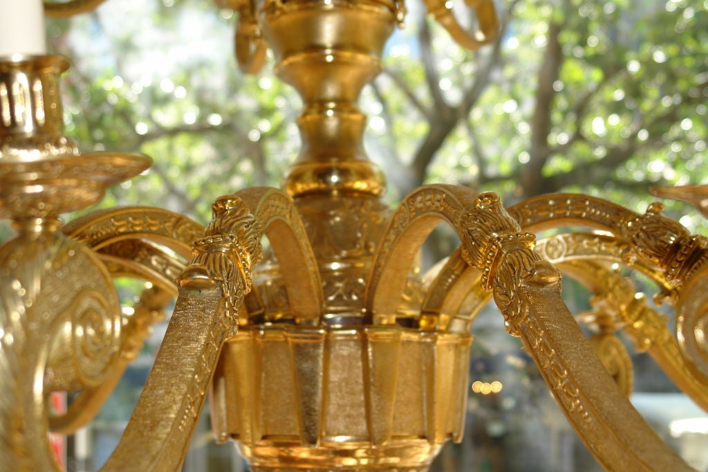Large Double Tiered Gilt Bronze Chandelier