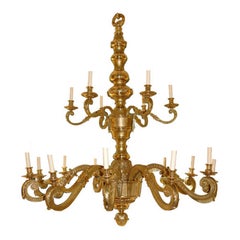 Large Double Tiered Gilt Bronze Chandelier