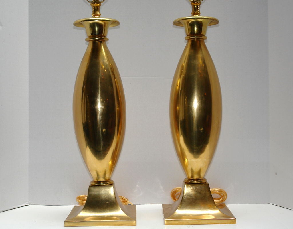 Moderne Gilt Bronze Table Lamps In Good Condition For Sale In New York, NY