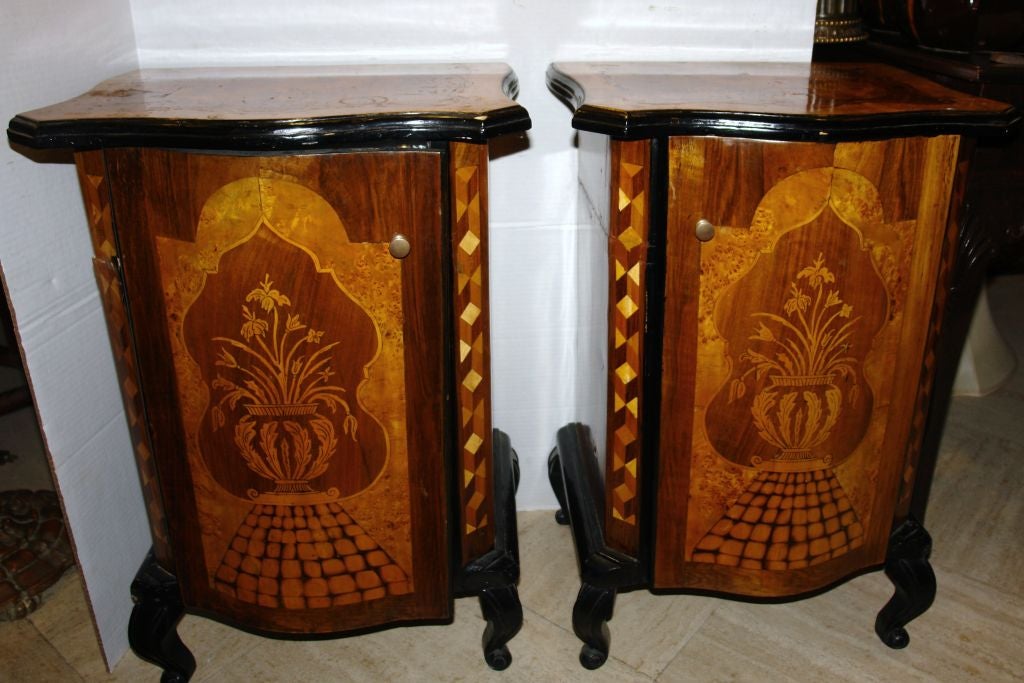 Inlay Pair of Marquetry Nightstands
