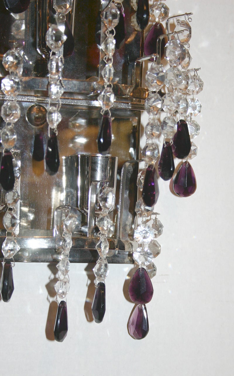 Italian Set of 4 Crystal Sconces with Amethyst Drops For Sale
