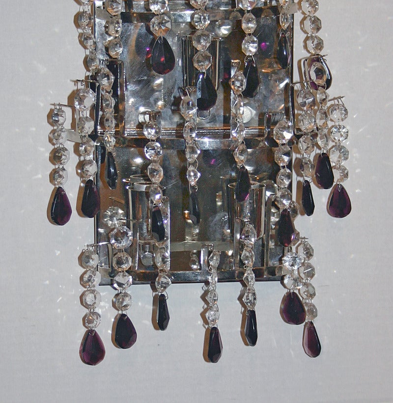 Set of 4 Crystal Sconces with Amethyst Drops In Excellent Condition For Sale In New York, NY