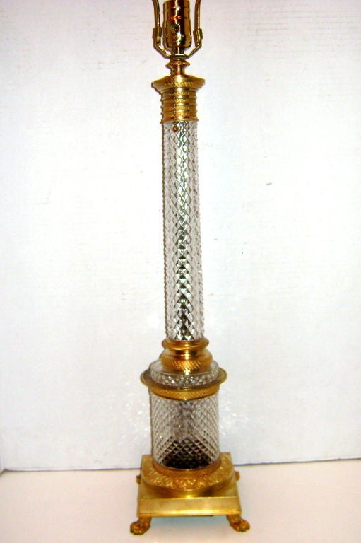 French Cut Crystal and Bronze Table Lamp For Sale
