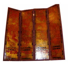 Painted Chinoiserie Leather Screen