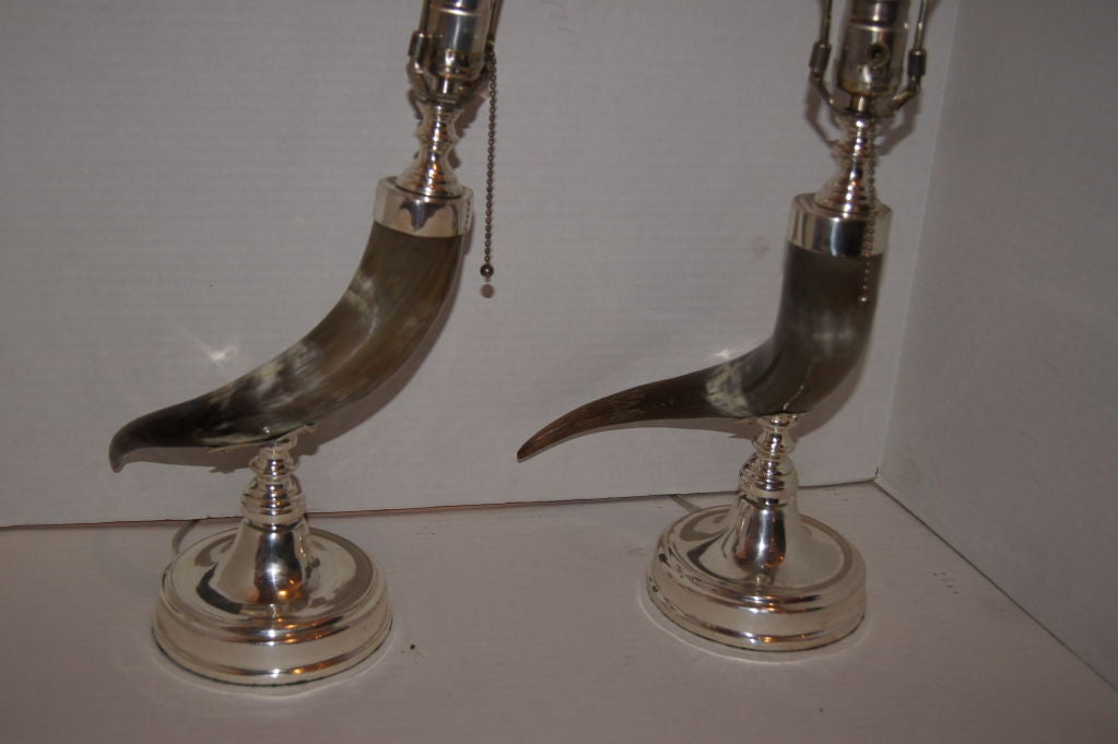 Horn Lamps with Silver Bases