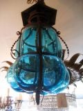 Pair of Blown Glass Turquoise Blue Lanterns