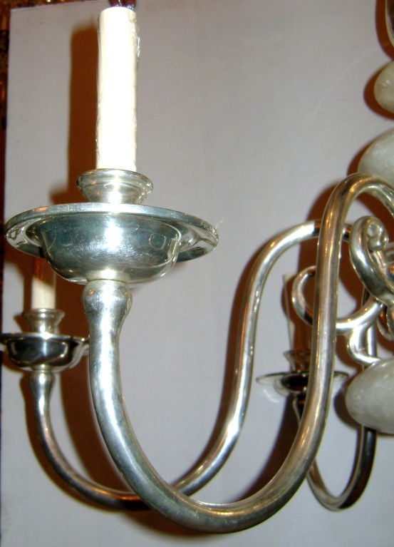Early 20th Century Silvered Bronze Chandelier with Alabaster For Sale