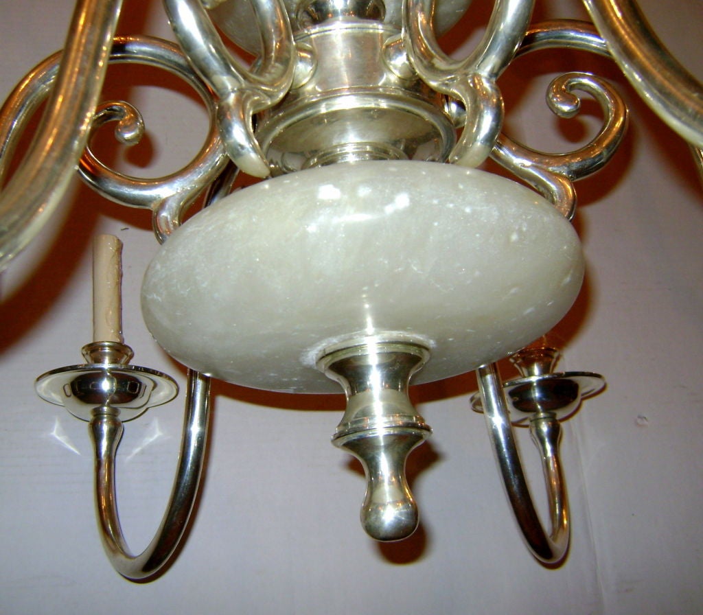 Silvered Bronze Chandelier with Alabaster For Sale 1