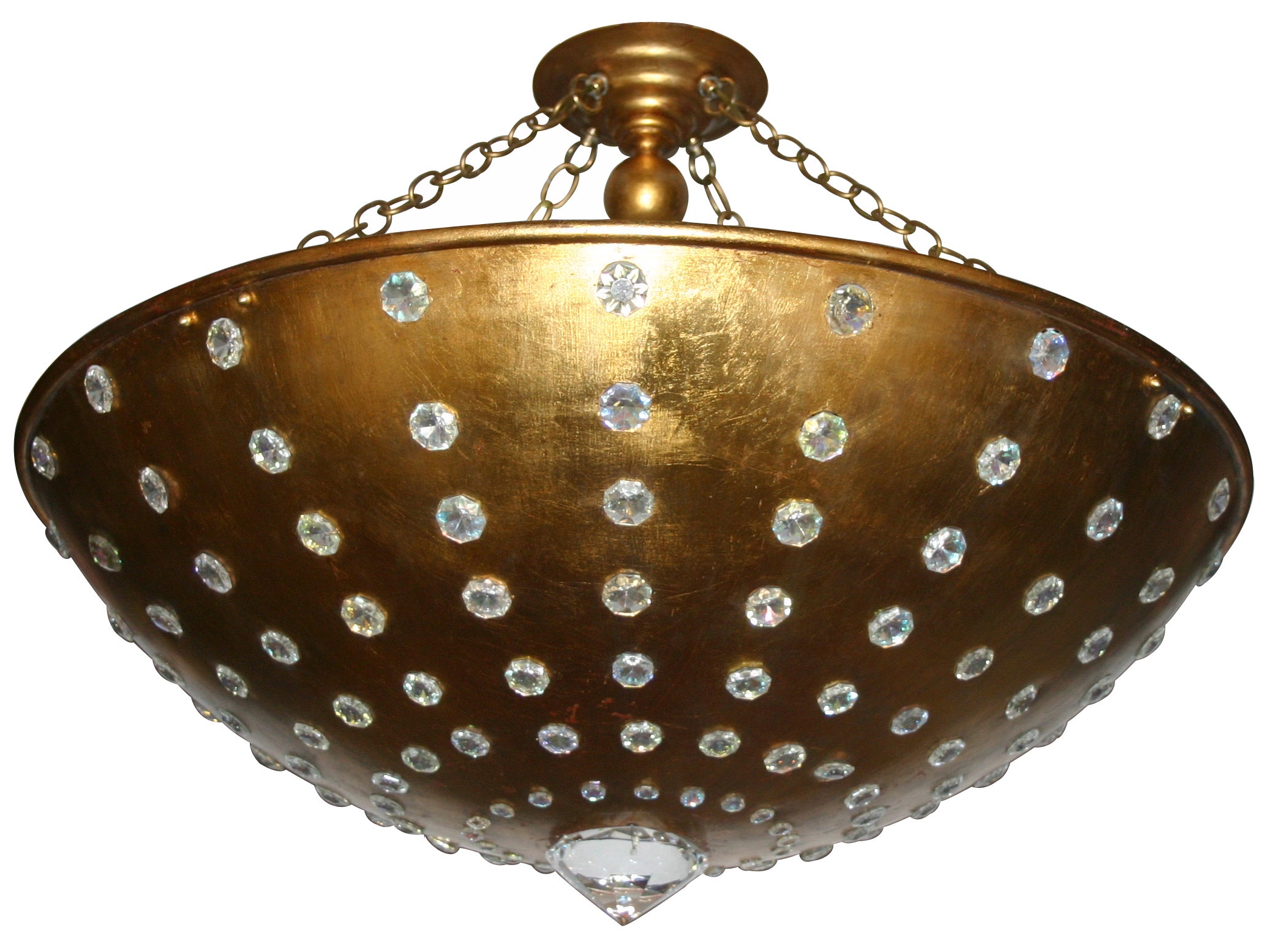 Pair of Gilt Metal Light Fixtures with Crystals