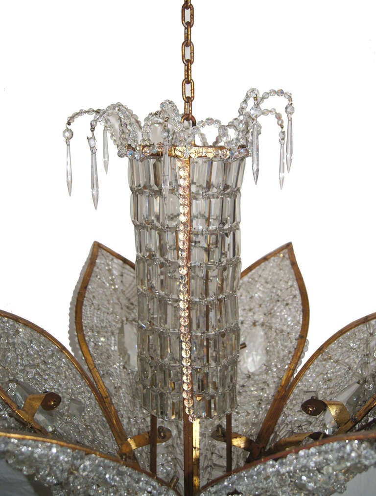 French Pair of Gilt Metal and Crystal Light Fixtures