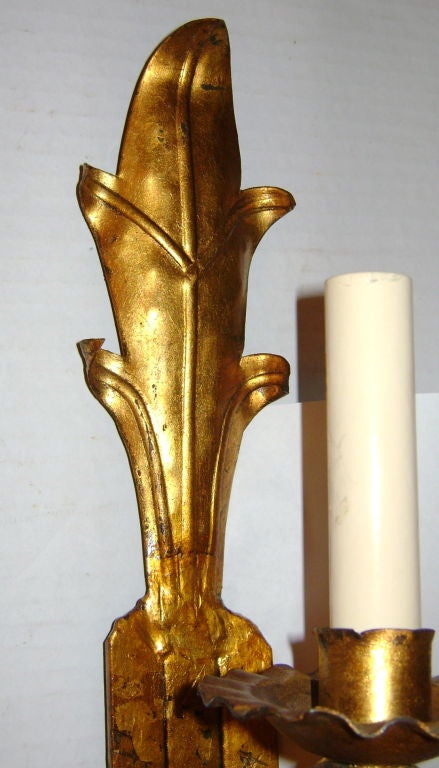 Three Arm Gilt Metal Sconces In Good Condition For Sale In New York, NY