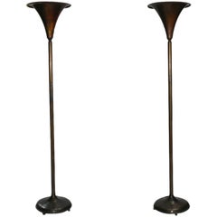 Vintage Pair of Bronze Torchiere Floor Lamps