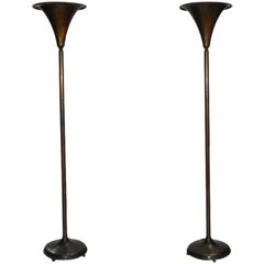 Pair of Bronze Torchiere Floor Lamps
