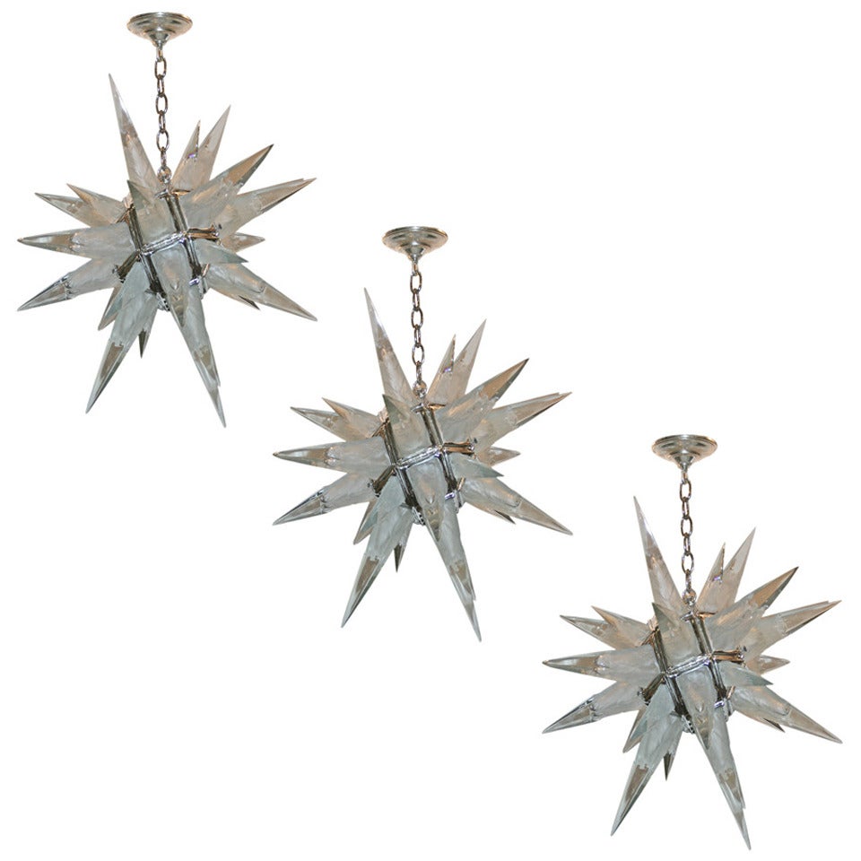 Set of Four Molded Glass Star Lanterns, Sold Individually For Sale