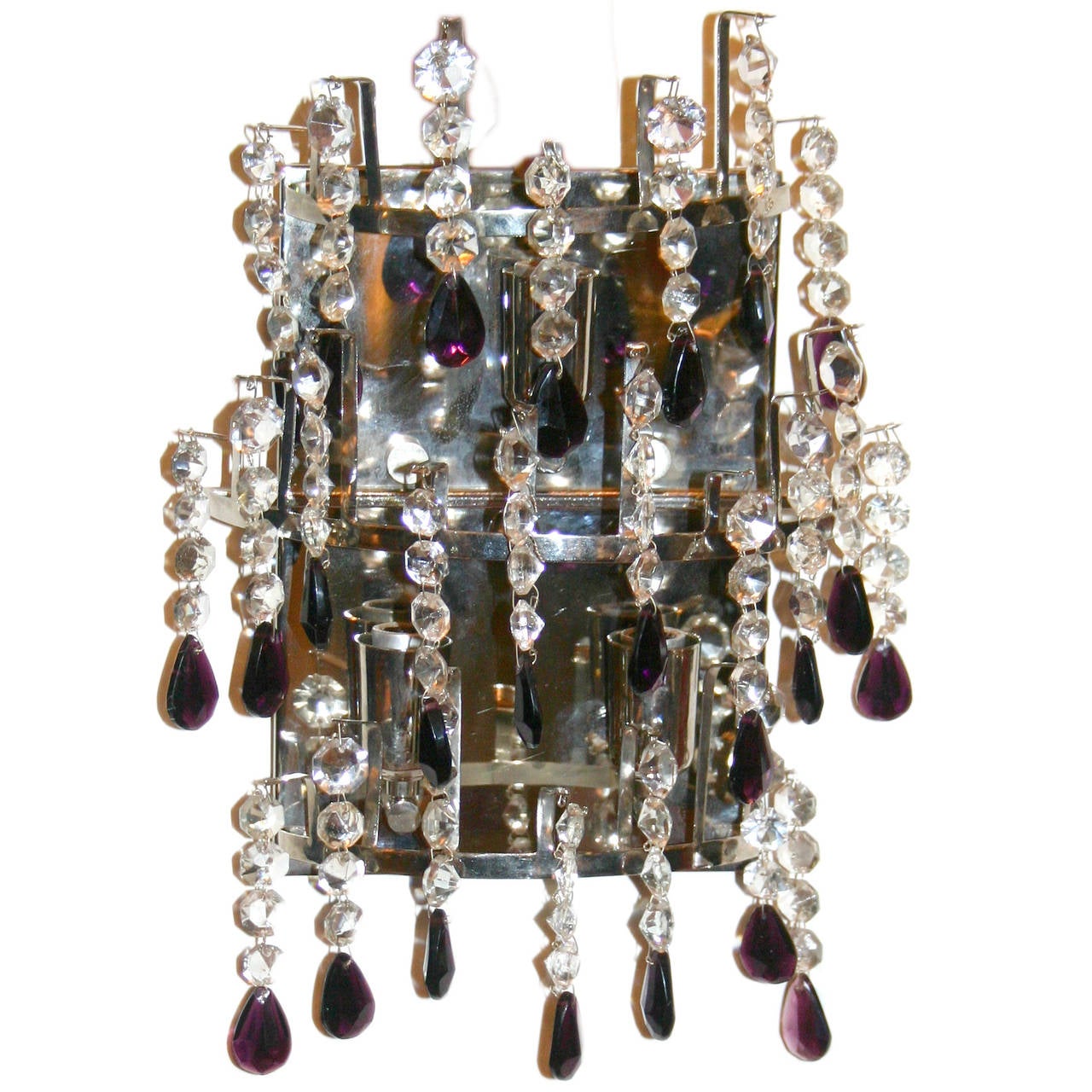 Set of 4 Crystal Sconces with Amethyst Drops