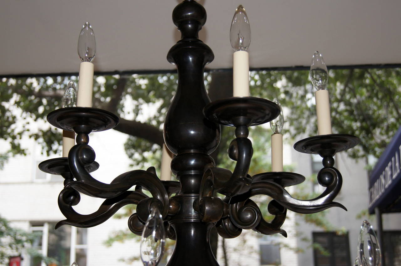 Double-Tiered Dutch Bronze Chandelier In Excellent Condition For Sale In New York, NY
